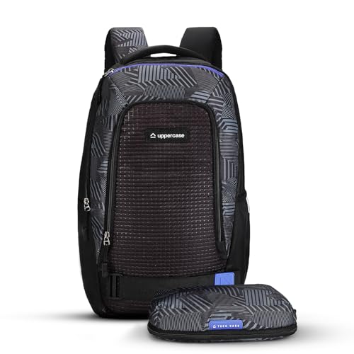 Image of uppercase Pixel Plus Laptop Backpack | Well-Padded, Separate Tech Organiser, Rain Cover, Trolley Sleeve, Side Bottle Pocket | 500 Days Warranty | Black