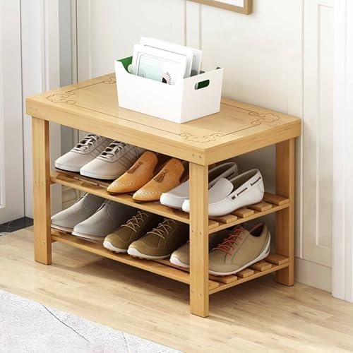 LWJSOCP Bamboo Shoe Bench3Tier StorageSturdy Entryway Seat for Shoes Hallway & Bedroom 60cm Wide MultiFunctional Furniture
