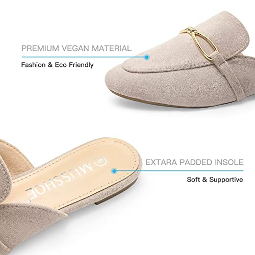 Musshoe Women Mules Comfortable Pointed Toe Mules For Women Flats With Buckle,Beige 6 #TOP1