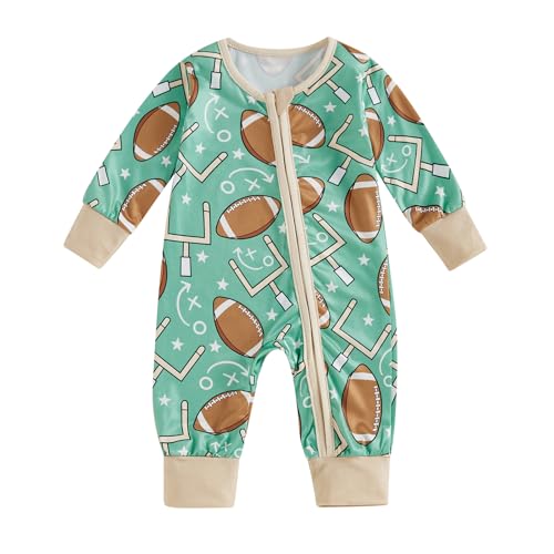 Baby Boy Girl Football Outfit Football Print Long Sleeve Zip Up Romper Jumpsuit Infant Boys Girls Fall Winter Outfit
