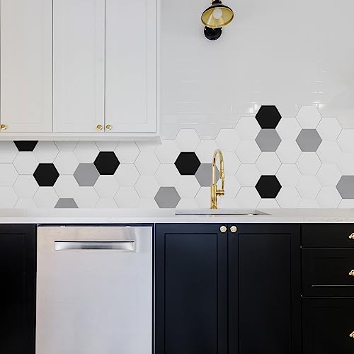 Peel And Stick Floor Tile, 0.027 Inch Thick, Vinyl Flooring Hexagon Tiles, Waterproof Self-Adhesive Floor Tile Diy For Bathroom Kitchen, Light Grey (Covered 3.7 Sq.ft /10 Pcs) #TOP2