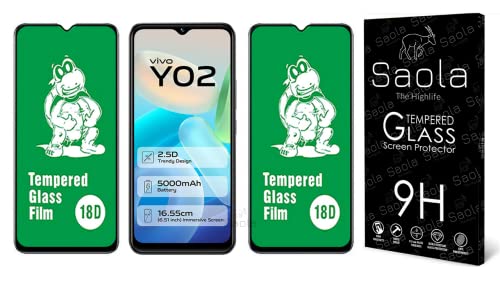 Image of Saola 18D Tempered Glass With Inbuilt AirBag Borders For Vivo Y02 (Pack Of 2) with Free Installation Kit. Full screen Coverage - 6.51 inch