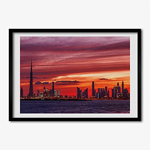 Affiche photo Dubaï coucher de soleil cadre en bois moderne 70x50 cm