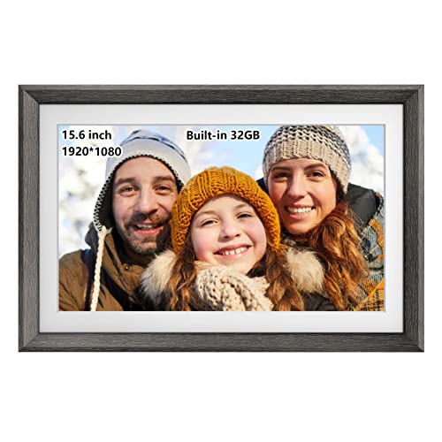 Frameo 15.6 Inch 32Gb Large Wifi Digital Picture Frame Wood1920 * 1080 Ips Fhd Touch Screen Electronic Smart Digital Photo Frame Wall Mountable Auto-Rotate Ios Android Easy Setup To Photos Or Video #TOP1