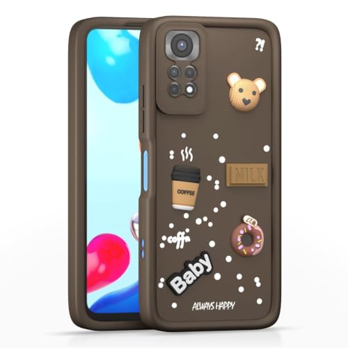 Image of Bintage Cute Fun Ball | Taddy Cartoon 3D Smiley Coffee Cup | Milk Donut | Full Camera Protection Back Cover Compatible for Redmi Note 11 / Note 11S - Brown