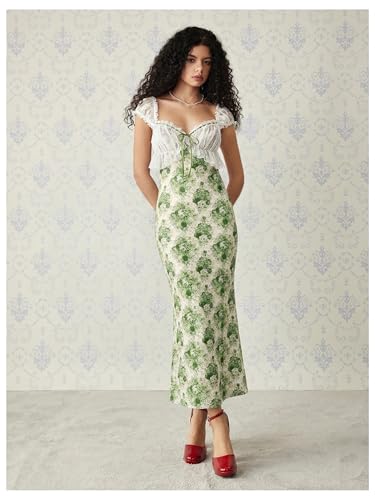Image of GORGLITTER Women's Sweetheart Neckline Wedding Guest Tea Party Maxi Dress | Boho Vintage Dress, Bridal Shower Dresses for Guest, Floral Dress, Cocktail Birthday Dress,