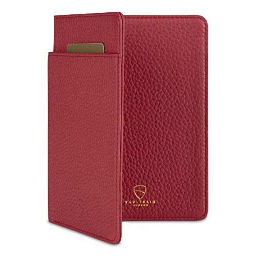 Vaultskin Kensington Funda para Pasaporte de Piel con Bloqueo RFID para Hombre y Mujer, Cartera de Viaje Slim con Compartimentos para Tarjetas y Billetes (Rojo Mate)