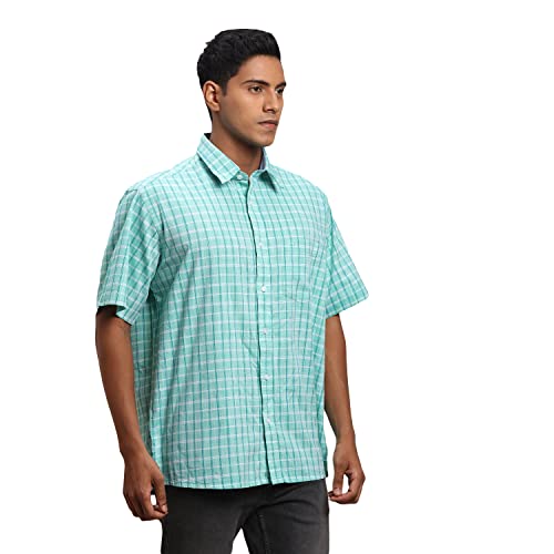 Image of Colorplus Men's Pure Cotton Checks Pattern Classic Fit Spread Collar Half Sleeve Casual Shirt