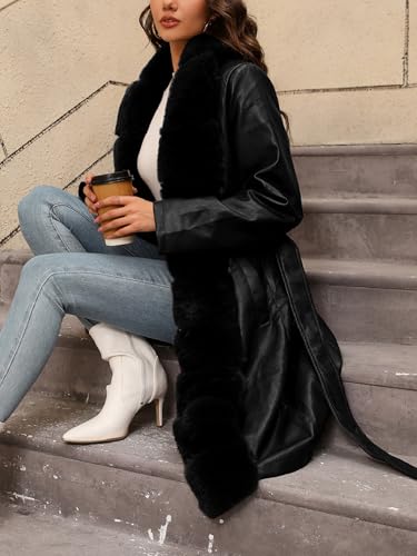Bellivera Women Faux Leather Winter Trendy Jacket Thick Shearling Lined Coat with Belt4