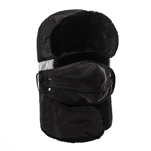 Preisvergleich Produktbild Aidonger Damen Herren Unisex Pinguin Pelzimitat Fliegermütze Ohrenschützer verstellbar Mask, wasserdicht und windundurchlässig (Schwarz03)