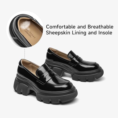 Image of BEAU TODAY Womens Platform Loafers, Leather Penny Loafer Shoes