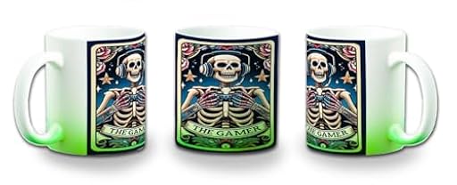 MERCHANDMANIA Taza con degradado Verde carta tarot graciosa meme gamer videojuegos rpg color mug | Ya disponible en tu tienda friki favorita! En mundofriki.es!