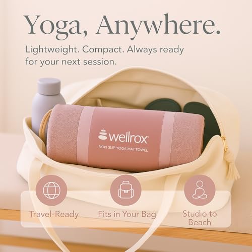 Wellrox Yoga Mat Towel Non Slip - Ultra Absorbent Super Soft Microfiber Hot Yoga Towel Non Slip for Pilates & Fitness (74” x 26”, Rose) - Thumbnail 6