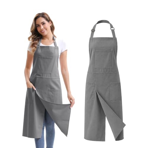 Nanxson Delantal para Cerámica con Piernas Separadas para Hombres y Mujeres, Delantal de Cobertura Total para Manualidades, Pintura, Peluquería y Jardinería (Gris)