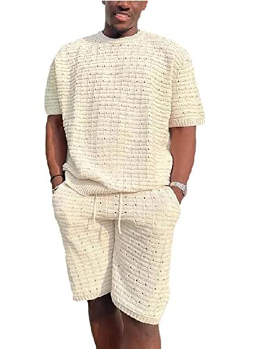 Survêtement homme ensemble deux pièces en blanc avec haut col rond et short ample pour l'été