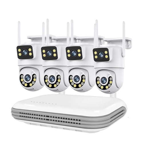 Videovigilancia, Sistema de videovigilancia WiFi de Doble Lente con cámara de Seguridad PTZ y Audio bidireccional, Kit de videovigilancia NVR de 8 Canales(1T,NVR Add 4PCS A29)