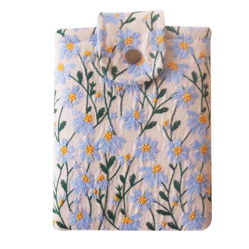 Embroidered Kindle Sleeve - Fits Paperwhite (6” & 6.8”), Signature, Oasis, Kobo Clara, Nook Glowlight - Padded Cover for E-Readers & Tablets, Multiple Colors (Blue & Beige Daisy - Snap)