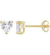 Abbie+Cleo Heart-Shaped Cubic Zirconia Stud Earrings in 925 Sterling Silver - Various Color Optio...