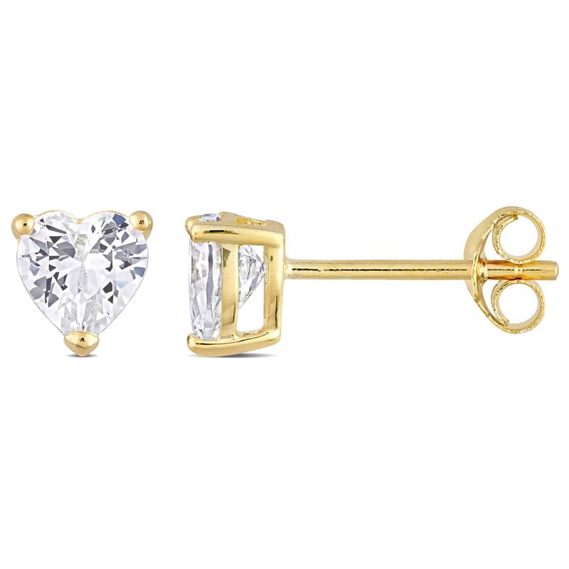 Heart-Shaped Cubic Zirconia Stud Earrings in 925 Sterling Silver - Various Color Options, 1 CTTW