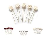 5 horquillas con rosas - para cabello plano - oro - Beige