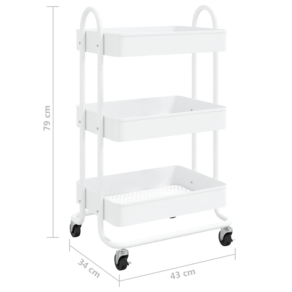 Carrello a 3 ripiani, bianco, 43 x 34 x 79 cm, in acciaio