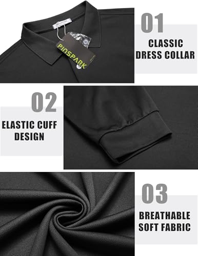 PINSPARK Camisa polo masculina de manga comprida com absorção de umidade, camisas de golfe, modelage
