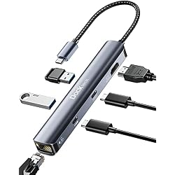 USB C Multiport Adapter, Dockteck 6 in 1 Laptop Docking Station | USB C Hub Ethernet with 4K@60Hz HDMI, 100W PD, 1Gbps LAN, 2 USB 3.0 for MacBook Pro/Air, Surface Pro, XPS and More