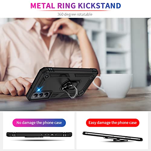 Image of Vaki for Samsung Galaxy S22 5G Case with Built in Screen Protector Military Grade Hard Rugged Cover Heavy Duty Armor Galaxy S22 Phone Cases with Metal Ring Kickstand Shockproof Black