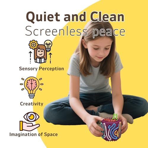 3D Sensory Activity Board - Silicone Sensory Toys, 8 - Sided Fidget Toys for Calming, Stress, Anxiety, ADHD & Autism, Ideal for Kids 3+ & Adults with 10 Strings & Open Lid Storage, Quiet & Mess - Free
