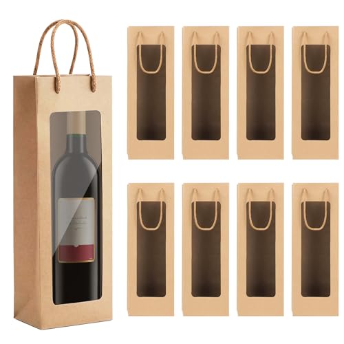 8 Stk Wein Geschenktüten Weinflaschenbeutel mit Fenster Flaschen Geschenktüten Weinflaschen Tüten Weinflaschentaschen Weihnachtstaschen mit Griffen für Hochzeit Party Weingeschenk(12.5x8.5x36cm)