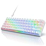 RK ROYAL KLUDGE RK61 QMK/VIA Custom 60% Mechanical Keyboard, Wired Gaming Keyboard Programmable 61 Keys RGB Backlit Ultra-Compact Hot-Swappable US Layout（Red Switch，White）