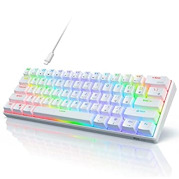 RK ROYAL KLUDGE Teclado mecânico para jogos RK61 com fio 60% programável QMK/VIA RGB retroiluminado 61 teclas, interruptor vermelho ultracompacto, troca a quente, branco