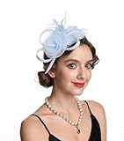 SAFERIN Fascinators Flower Tea Party Hats for Women Fascinator Headband and Clip Hats for Women (US, Alpha, Medium, M-Light Blue)