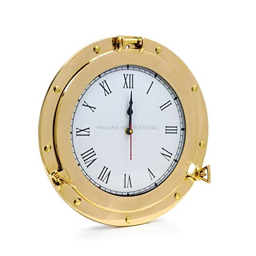 Nagina International Premium Nautical Brass Porthole Clock | Pirate Ship's Elegant Metal Roman Dial Face Wall Clock | Home Decorative Gifts (6 Inches)