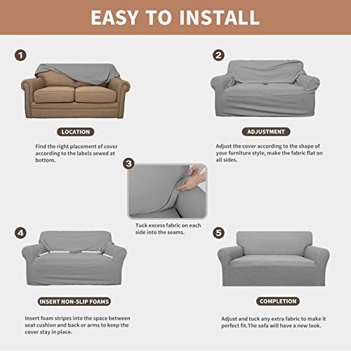 Image of Easy-Going Waterproof Loveseat Couch Cover Stretch Jacquard Sofa Cover | Dual Waterproof Sofa Slipcover, Leakproof Furniture Protector for Kids, Pets, Dog and Cat (Loveseat, Light Gray)