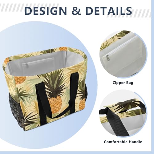 Nander Tropical Pineapple Foldable Tote Bag Waterproof Sandproof Women Beach Bag Handbag Gym Bag Travel Shopping Bag3