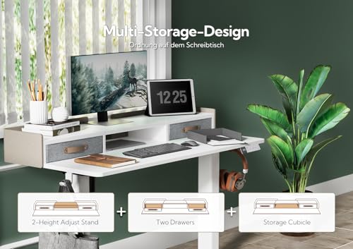 Image of Claiks Standing Desk with Drawers, Adjustable Stand Up Electric Small Standing Desk Adjustable Height with Storage Shelf and Splice Board, 40 Inch, White