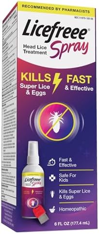 Licefreee Spray Head Lice Treatment (Kills Lice and Eggs on Contact) Includes Professional Metal Nit Comb, 6 Ounce Bottle