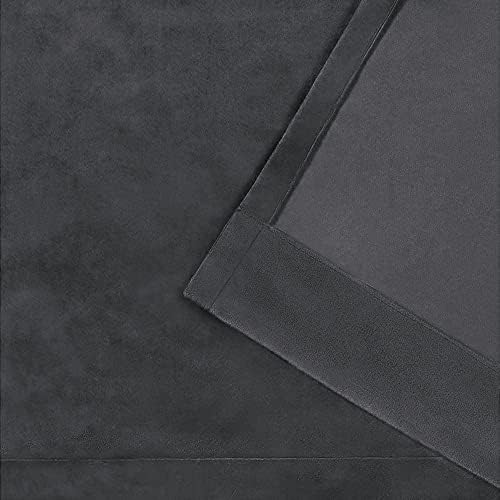Hafaa Charcoal Blackout Curtains for Bedroom  46 wide x 54 drop Readymade Crushed Velvet Curtains for Living Room  Eyelet Room Darkening Curtains with 2 Tie Backs (116cm x 137cm)