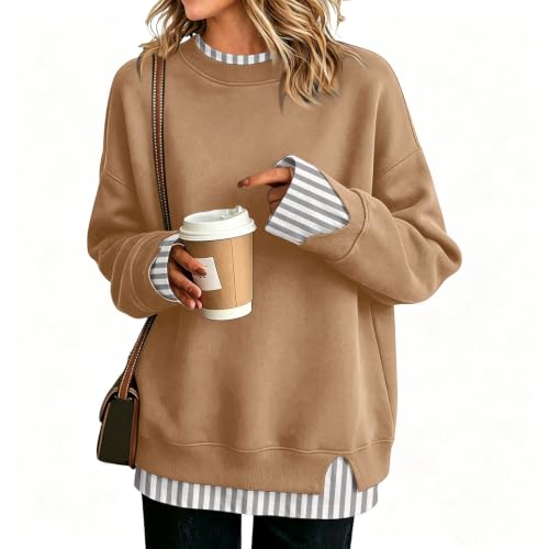 Womens Sweatshirts Crewneck Oversized Striped Sweatshirt Winter