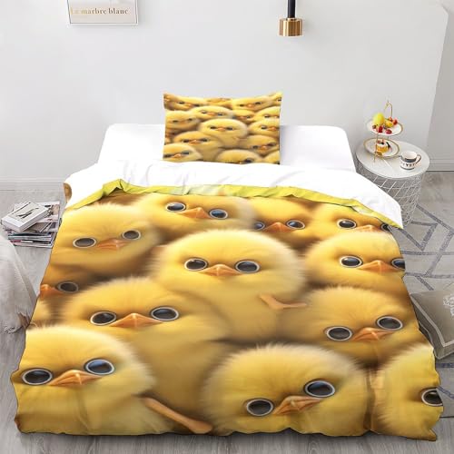 Housse de couette microfibre LAMAME 135x200 avec motif poussin 3D - 4