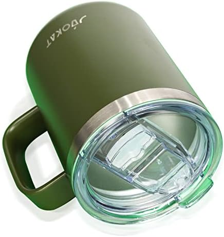 JVOKAT Stainless Steel Insulated Coffee Mug, 12 oz Travel Coffee Mug, Double Wall Vacuum Insulated Coffee Cup with Handle, Thermal Tumbler with Spill Proof Lid, Insulated Camping Mug (Amy Green)