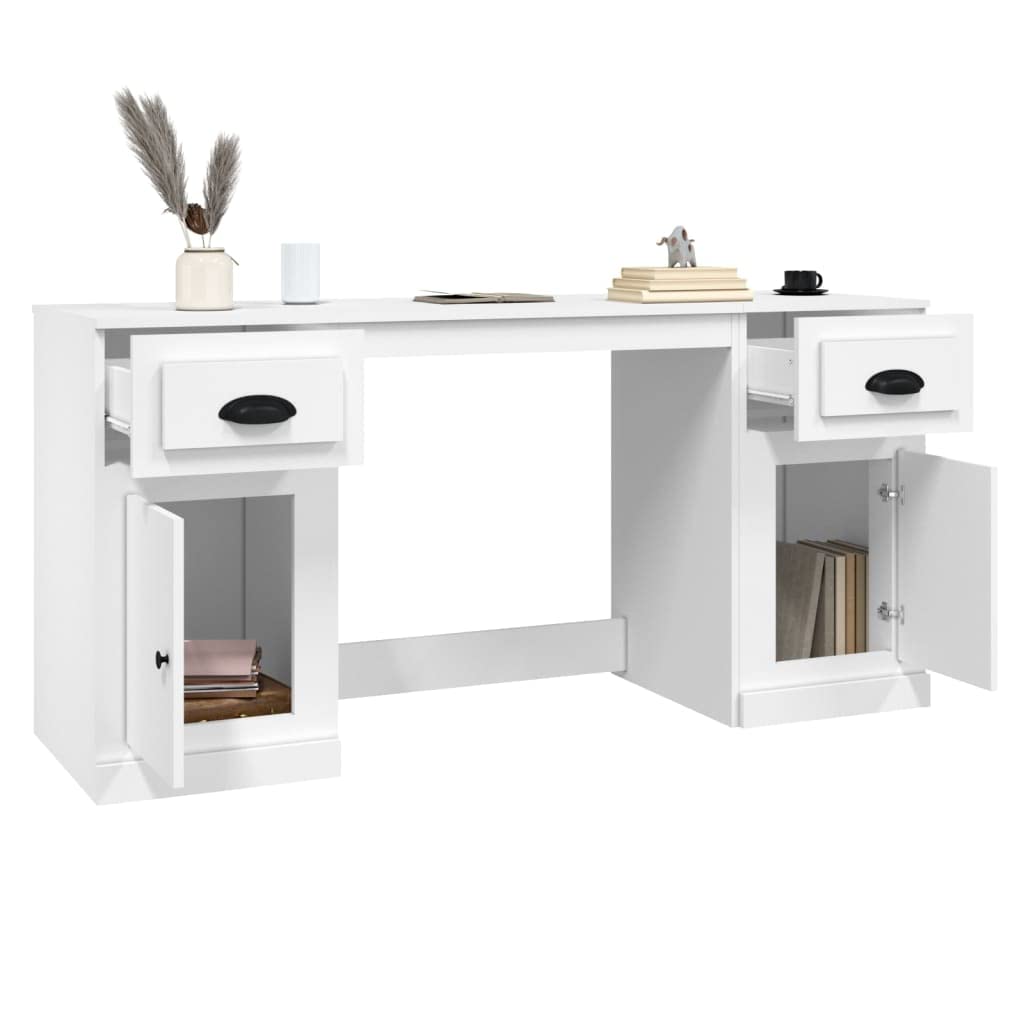 Scrivania con spazio di archiviazione, colore bianco, 154,5 x 50 x 75 cm, materiale in legno massiccio, design moderno, robusta soluzione per la casa, l'ufficio e la camera dei ragazzi