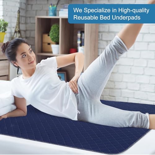 OUTCREATOR® Washable Bed Pads 34" x 36" (Pack of 4), Incontinence Mattress Protector, Anti-Slip Waterproof Underpads for Adults Kids Elderly Pets, Absorbency & Reusable Bedwetting Pads (Dark Blue)