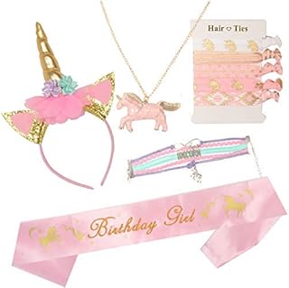 MEANT2TOBE Unicorn Headband and Pink Satin Sash | Unicorn Birthday Party Supplies Favors | Unicorn Headband and Pink Satin...