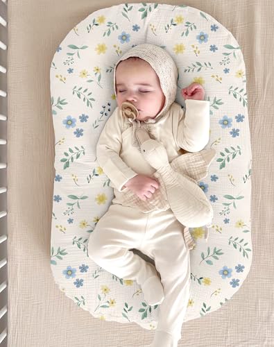Image of Muslin Baby Lounger Cover 2 Pack, Soft Breathable Newborn Lounger Pillow Cover for Boys Girls Infant (Spring Garden)