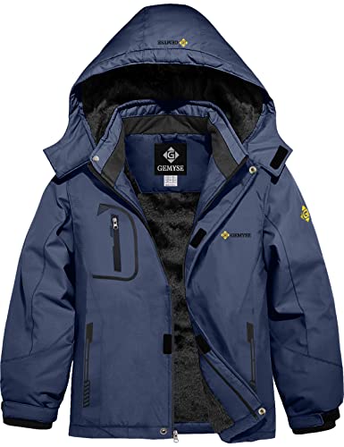 Gemyse Boy's Waterproof Ski Snow Jacket Fleece Windproof Winter Jacket With Hood (Navy Blue,8) #TOP5