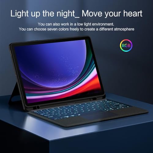 Image of RTSY Kickstand Combo Keyboard case for Samsung Galaxy Tab S10 Lite, S10 FE, S9, S9 FE, S8, S7 (11 /10.9 Inch) with 7-Color Backlit & Touchpad, Portrait & Horizontal Mode, Magnetic Detachable Keyboard