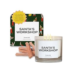 Homesick Scented Candles for Home Santas Workshop 26 oz Long Lasting Natural Soy Wax Blend Jar Holiday Candle Gifts for Christmas 110 150 Hours Burn Time Notes of Sandalwood Fresh Snow