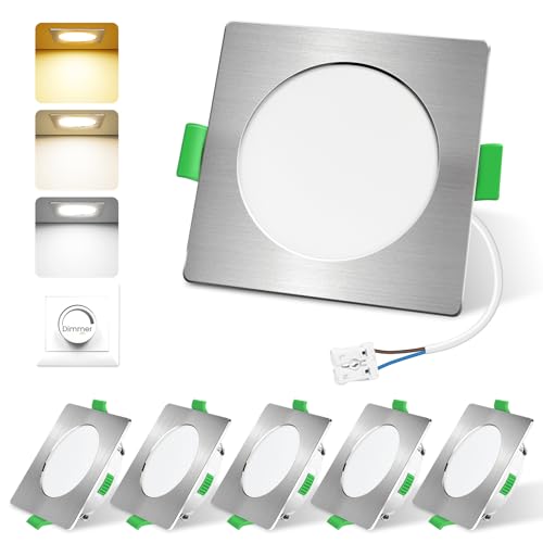 ALUSSO Spot LED Encastrable 4W, Dimmable LED Spot Extra Plat 310LM, Encastré Lampe Plafonnier Plat, 3CCT Blanc Chaud 3000K Blanc Neutre 4000K Blanc Froid 6500K, IP44 Pour Salle de Salon, Lot de 6